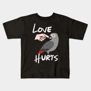 Love Hurts African Grey Parrot Biting Finger Kids T-Shirt